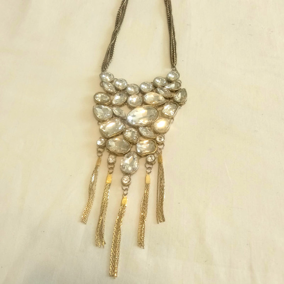 Iris Apfel & Bajalia Clear Rhinestone Gold Toned Statement Necklace - Picture 6 of 15